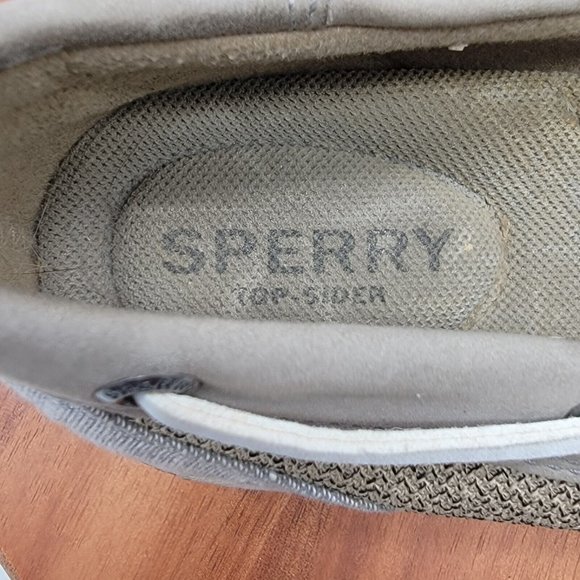 Sperry Top Sider Authentic Original Gray Leather Linen Preppy Slip On Boat Shoe - Picture 13 of 14